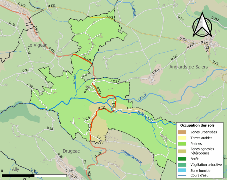 Carte des infrastructures et de l'occupation des sols de la commune en 2018 (CLC)
