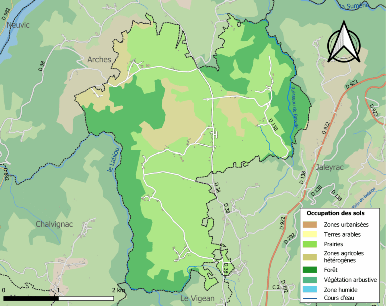 Carte des infrastructures et de l'occupation des sols de la commune en 2018 (CLC)