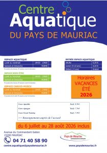 Centre Aquatique - Horaires été 2026