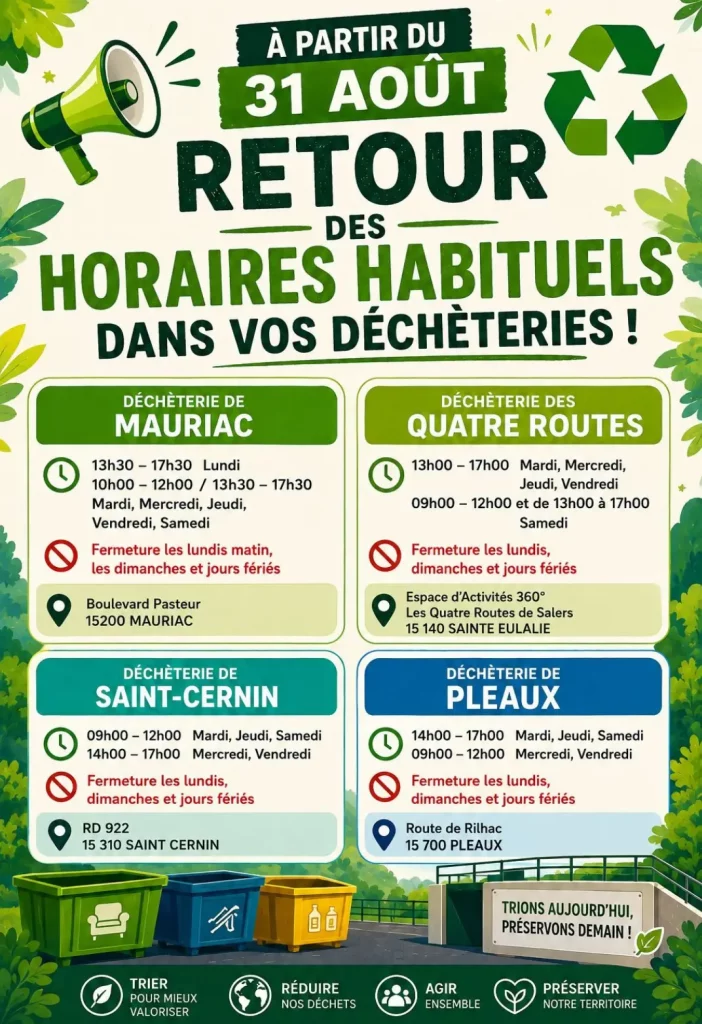 retour des horaires habituels dans vos déchèteries !