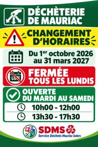 déchèterie de Mauriac changement d'horaires